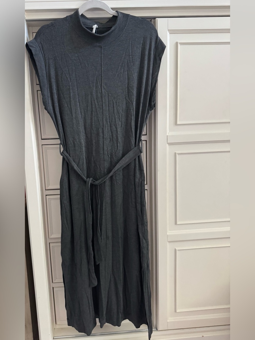Sundry Anthropologie Sleeveless Maxi Dress with Waist Tie - Charcoal Gray